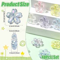 5色UVメッキ透明アクリルビーズ40個  さくらの花  ABカラーメッキ  ミックスカラー  22.5x23x9mm  穴：2mm  8個/カラー&nbsp;OACR-FS0002-86