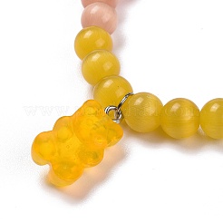 ベアレジンストレッチチャームブレスレット  丸いキャットアイビーズ付き  ゴールド  内径：2-1/8インチ（5.5cm）&nbsp;BJEW-JB06271-03