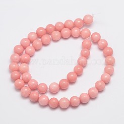 天然石マレーシアジェイドビーズ連売り  模造菱マンガン鉱  ラウンド  染め  鮭色  8mm  穴：1mm  約48個/連  15インチ&nbsp;G-A146-8mm-B08