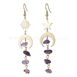 ムーン＆サン＆スター ブラス アシンメトリー イヤリング  天然混合宝石チップタッセルイヤリング  76~85x18mm&nbsp;EJEW-JE05461