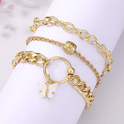 女性用 3スタイル合金ブレスレットセット 3個  ゴールドカラー  6-3/4インチ（17cm）&nbsp;WGAFCFA-05