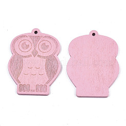 塗装ポプラウッドペンダント  レーザーカットウッドシェイプ  フクロウ  ピンク  46.5x35x3mm  穴：2mm&nbsp;WOOD-N006-10