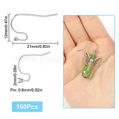 316サージカルステンレススチールピアスフック160個  羊飼いのフックの耳ワイヤー  ステンレス鋼色  21x12mm  ピン：0.6mm&nbsp;STAS-SC0005-37