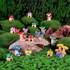 32個16スタイル3Dマッシュルームレジンディスプレイオーナメント  マイクロランドスケープガーデンデコレーションアクセサリー  ミックスカラー  11~31.5x11~30.5x11~22mm  2個/スタイル&nbsp;DJEW-SZ0001-06
