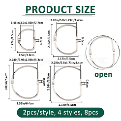 8種類のスタイルの鉄製スクリューカラビナロックチャーム4個  D形  プラチナ  45~83.5x38~75x6mm  2個/スタイル&nbsp;FIND-FH0014-46