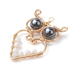 ガラスチャーム  銅線と  フクロウ  ホワイト  31~32x21x6.3mm  穴：1.7~2.2mm&nbsp;PALLOY-JF02718-02