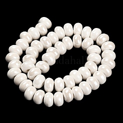 釉薬をかけた磁器製のロンデルビーズ  光沢のあるセラミックビーズ  雪  8.5x5.5mm  穴：1.8mm  約55個/連  28~30cm&nbsp;PORC-Q001-01K