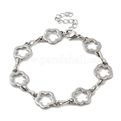 304ステンレススチールフラワーリンクチェーンブレスレット、男性と女性用  ステンレス鋼色  8-1/8インチ（20.7cm）&nbsp;BJEW-D042-42P