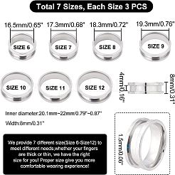 21個 7サイズ 201 ステンレススチール 溝付き指輪 女性用  ステンレス鋼色  内径：16.5~22mm  3pcs /サイズ&nbsp;RJEW-DC0001-08