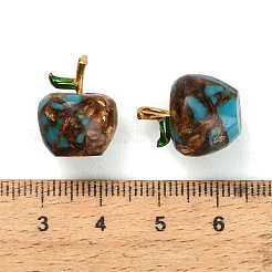 染め加工合成ターコイズペンダント  真鍮パーツ  りんごチャーム  ゴールドカラー  17x14mm  穴：3x4mm&nbsp;GG-CBAA20A-07G-04