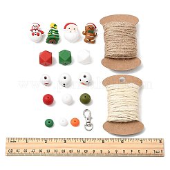 クリスマスDIYペンダントデコレーションキット  シリコーン焦点ビーズを含む  プリントウッドヨーロピアンビーズ  ジュートコード  合金製回転式ナスカンカニカン  ミックスカラー&nbsp;DIY-FS0010-39