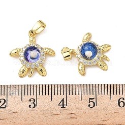真鍮製マイクロパヴェキュービックジルコニアペンダント  樹脂と  カメ  18KGP本金メッキ  17x16x7mm  穴：4x3mm&nbsp;KK-P334-30G