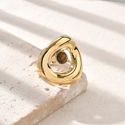 天然タイガーアイの指輪  女性用楕円形 304 ステンレススチール オープンカフリング  18KGP本金メッキ  オーバル：28x29.5mm  調整可能&nbsp;STAS-Z112-14G-01