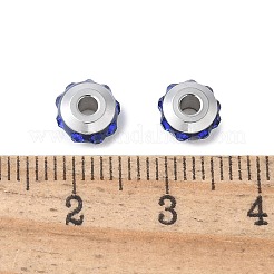 304ステンレススチールポリマークレイラインストーンビーズ  ロンデル  ステンレス鋼色  サファイア  7x4mm  穴：2mm&nbsp;STAS-Q038-01A