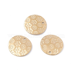 イオンプレーティング(IP) 304 ステンレスペンダント  花付きフラットラウンド  24KGP本金メッキ  18x1mm  穴：1.4mm&nbsp;STAS-H168-36G