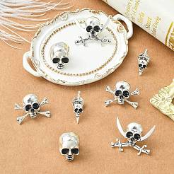ハロウィン合金ラペルピンバック バックパック用 8スタイル 4個  スカル  アンティークシルバー  24~29.5x9~35.5mm  2個/スタイル&nbsp;JEWB-CJ0003-46