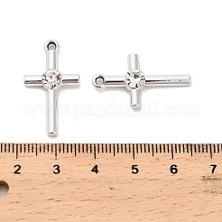 合金ラインストーンペンダント  クロスチャーム  プラチナ  26x14.5x4.5mm  穴：1.8mm&nbsp;FIND-I043-09P