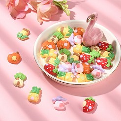 30 個不透明樹脂模造食品カボション  野菜と果物の家  混合図形  ミックスカラー  17~25x17~27x10.5~15mm&nbsp;CRES-CJ0001-59