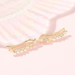 真鍮製パヴェキュービックジルコニアスタッドクローラーピアス  18KGP本金メッキ  カドミウムフリー＆鉛フリー  長持ちメッキ  ラックめっき  スター  21x5x8mm&nbsp;KK-CBAA351-14G-01