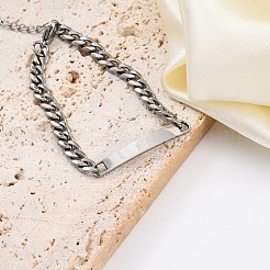 304ステンレススチールカーブチェーンリンクIDブレスレット  女性のためのジュエリー  長方形  ステンレス鋼色  6-3/8インチ（16.2cm）&nbsp;BJEW-K265-03P