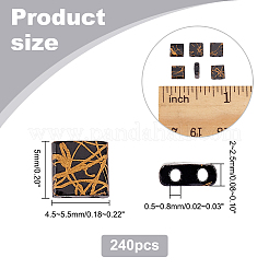 240 穴ガラスシードビーズ 2 個  アンティークスタイルの不透明な色  正方形  ブラック  5x4.5~5.5x2~2.5mm  穴：0.5~0.8mm&nbsp;SEED-PH0001-75