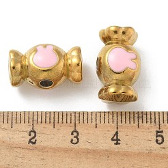 イオンプレーティング（IP）304ステンレスビーズ  エナメル  18KGP本金メッキ  ウサギの頭の付いたキャンディー  パールピンク  10x18x10.5mm  穴：3mm&nbsp;STAS-R008-07G-06