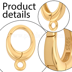スターリングシルバーのスプリングゲートリング2個、925個  オーバル  ゴールドカラー  12x7.5x2.5mm  穴：1.4mm  2個/セット&nbsp;STER-SC0001-62