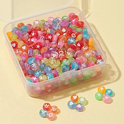 透明アクリルビーズ50g  ランダムな頭文字と星と白いハートのフラットラウンド  ミックスカラー  6.5~7x3.5~4mm  穴：1.5~1.8mm&nbsp;TACR-FS0001-26