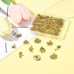 チベット風合金ペンダント3セット  ヒマワリ  ローズ  蓮と花のシリーズペンダントセット  アンティーク黄金  12~23x8~19x1~5mm  穴：1.1~3mm&nbsp;FIND-FS0003-93AG