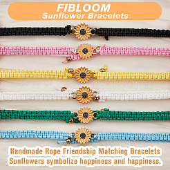 6個 6色合金エナメルひまわりリンクブレスレットセット  女性用ポリエステルコード調節可能なブレスレット  ミックスカラー  内径：2~3-1/2インチ（5.2~9cm）  1pc /カラー&nbsp;BJEW-FI0001-07