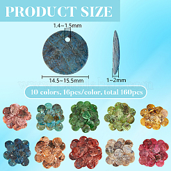 160個 10スタイル 天然アコヤ貝ペンダント  染め  ディスクチャーム  ミックスカラー  14.5~15.5x1~2mm  穴：1.4~1.5mm  16個/スタイル&nbsp;SHEL-BC0001-043