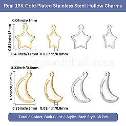 140個4スタイル304ステンレススチールチャーム  月＆星  ゴールデン·ステンレス鋼色  15x9x1mm  穴：1mm  35個/カラー&nbsp;STAS-BBC0009-49