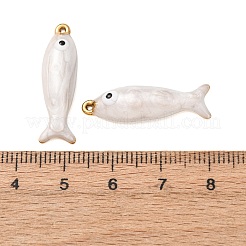 304ステンレスペンダント  エナメル  魚のチャーム  18KGP本金メッキ  イオンプレーティング（ip）  ホワイトスモーク  28x8x5mm  穴：1.6mm&nbsp;STAS-N129-16G-B03