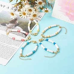 ポリマークレイビーズストレッチブレスレット  真鍮のビーズで  合金コネクター  ミックスカラー  7-1/2インチ（19cm）&nbsp;BJEW-JB06565