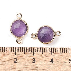 天然アメジスト コネクター チャーム  ファセットフラットラウンド、金メッキ真鍮フレーム付き  16.5x10.5x5mm  穴：1.5mm&nbsp;G-C102-09F-G