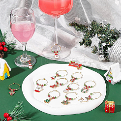 クリスマスツリー、スノーフレーク、ソックス、サンタクロースの合金エナメルダングルワイングラスチャーム（ガラスパール付き）24個、12スタイル  真鍮製フープピアス  ミックスカラー  45~56mm  ピン：0.8mm  2個/スタイル&nbsp;AJEW-BC0003-12