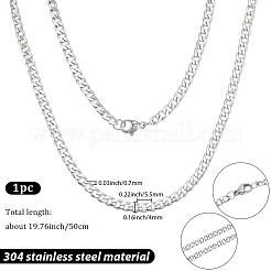 304ステンレススチール製キューバチェーンネックレス（男女兼用）1個  変色しない  ステンレス鋼色  19.88インチ（50.5cm）  リンク：5.5x4x0.7mm&nbsp;NJEW-BM0001-08B