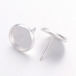 真鍮のスタッドのピアスのセッティング  ニッケルフリー  銀色のメッキ  トレイ：10mm  12x12mm  ピン：0.7mm&nbsp;LS-IFIN-Q006-10mm-S-NF