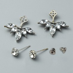 ファッションクリスタルラインストーンフラワーダングルスタッドピアス  女性のための合金ジュエリー  プラチナ  26.5x26mm  ピン：0.8mm&nbsp;EJEW-WH0001-05
