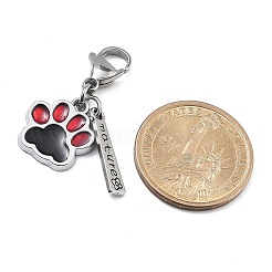 犬の足跡合金エナメルペンダント装飾  316 外科用ステンレススチール製ロブスター クロー クラスプ チャーム バッグ飾り用  ブラック  40mm&nbsp;HJEW-JM02495-05