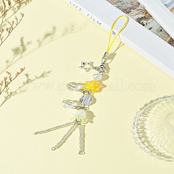 ガラス＆合金＆アクリル携帯ストラップ  きいろ  16cm&nbsp;HJEW-FS00004