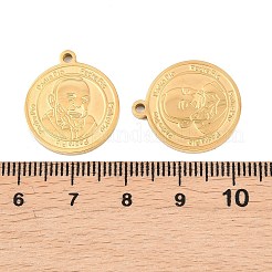 宗教 304 ステンレス ペンダント  ゴールドカラー  パドレ・ピオのチャームが付いたフラットラウンド  20.5x18x2mm  穴：1.6mm&nbsp;STAS-Z190-11G-04