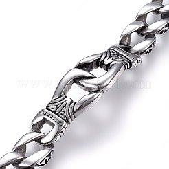 304ステンレススチールブレスレット  バヨネット留め金付き  アンティークシルバー  8-5/8インチ（22cm）  12x5mm&nbsp;BJEW-L631-23AS