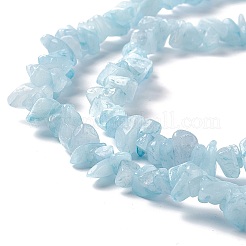 天然な白翡翠チップビーズ連売り  模造アクアマリン  染め  5~19.5x3~8.5x1.5~7.5mm  穴：1mm  約221~293個/連  31.10~32.68インチ（79~83cm）&nbsp;X-G-G905-02