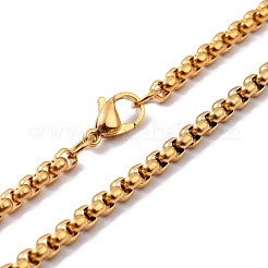 304ステンレススチールベネチアンチェーンネックレス  カニカン付き  ゴールドカラー  19.7インチ（50cm）  3.5mm&nbsp;NJEW-F227-09G-10-B