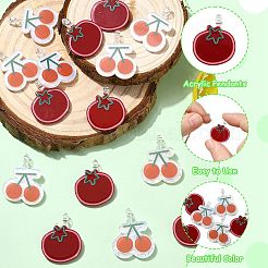 30個2スタイル不透明アクリルパーツ  チェリー＆トマト  ミックスカラー  24.5~26.5x20~21x5.5mm  穴：2.2mm  15個/スタイル&nbsp;OACR-CJ0002-60
