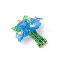 ガラスシードビーズペンダント  アクリルビーズ付きブーケチャーム  ゴールドカラー  藤紫色  37x31x23mm  穴：2.7mm&nbsp;PALLOY-MZ01155-01