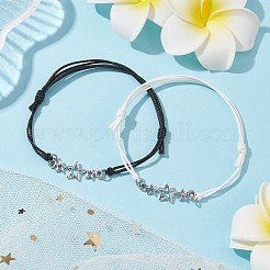 2 個 2 色のトリプルスター亜鉛合金リンクブレスレットセット  ワックスポリエステルコード調節可能なブレスレット  ホワイトスモーク  内径：1-3/4~3-1/8インチ（4.3~7.9cm）  1pc /カラー&nbsp;BJEW-JB09977-01