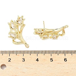 真鍮マイクロパヴェクリアキュービックジルコニアスタッドピアスのパーツ  14KGP本金メッキ  花  24x20mm  穴：1.6mm  ピン：1mm&nbsp;KK-Z106-02G-08