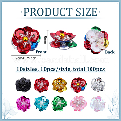 100個 10色 プラスチック スパンコール ビーズ フラワー アップリケ パッチ  ミックスカラー  175x175x6mm  10個/カラー&nbsp;DIY-FG0010-42